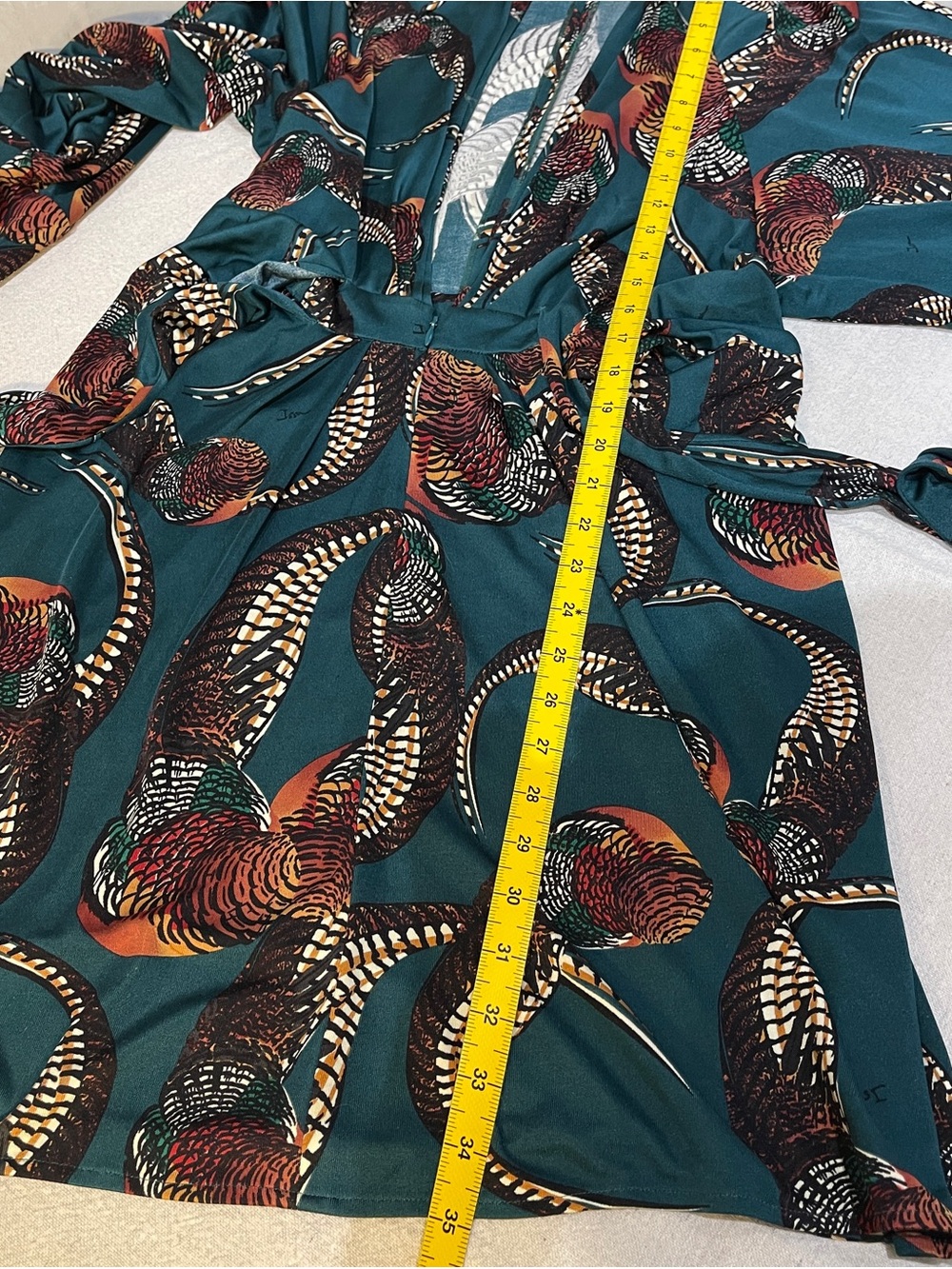 Issa London Teal Kimono Wrap/Tie Dress, Pheasants Print - Picture 9 of 10